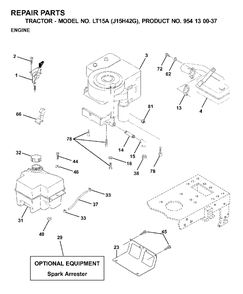 Engine Cutting Equipment Diagram and Parts List for LT15A (954130037-G)(2000-04) Jonsered Lawn Tractor