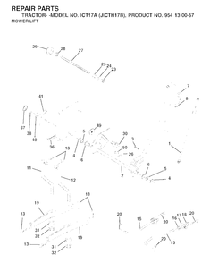 Mower Lift / Deck Lift Diagram and Parts List for ICT17A (954130067)(2002-06) Jonsered Lawn Tractor