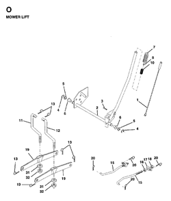 Mower Lift / Deck Lift Diagram and Parts List for LT13 (954130001)(1997-04) Jonsered Lawn Tractor