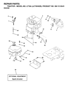 Engine Diagram and Parts List for LT16A (954130061)(2002-03) Jonsered Lawn Tractor