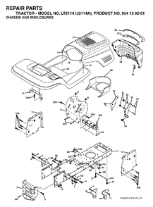 Chassis Enclosures Diagram and Parts List for LT2114 (954130201)(2003-01) Jonsered Lawn Tractor