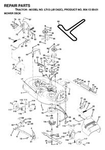 Mower Deck / Cutting Deck Diagram and Parts List for LT13 (954130001)(1998-12) Jonsered Lawn Tractor