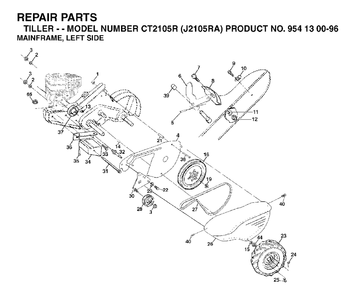 Mainframe Left Side Diagram and Parts List for CT2105R (954130096)(2003-01) Jonsered Tiller