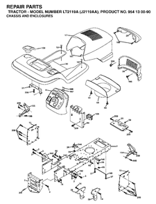 Chassis Enclosures Diagram and Parts List for LT2119A (954130090)(2003-01) Jonsered Lawn Tractor
