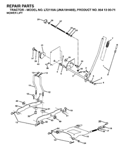 Mower Lift / Deck Lift Diagram and Parts List for LT2119A (954130071)(2003-05) Jonsered Lawn Tractor