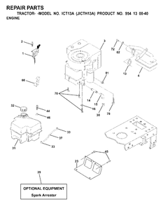 Engine Cutting Equipment Diagram and Parts List for ICT13A (954130040)(2000-02) Jonsered Lawn Tractor