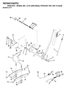 Mower Lift / Deck Lift Diagram and Parts List for LT16 (954130085)(2003-01) Jonsered Lawn Tractor