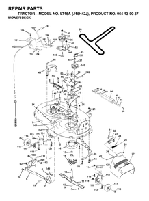 Mower Deck / Cutting Deck Diagram and Parts List for LT15A (954130037-J)(2001-01) Jonsered Lawn Tractor