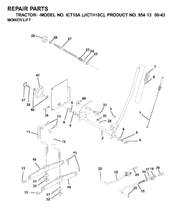 Mower Lift / Deck Lift Diagram and Parts List for ICT18A (954130043-C)(2001-02) Jonsered Lawn Tractor