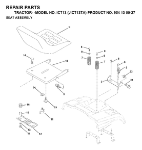 Seat Diagram and Parts List for ICT13 (954130027)(1999-03) Jonsered Lawn Tractor