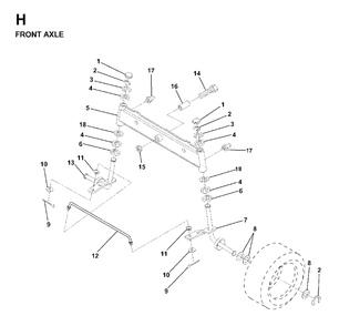 Front Axel Diagram and Parts List for LR13 (954130013)(1998-01) Jonsered Lawn Tractor