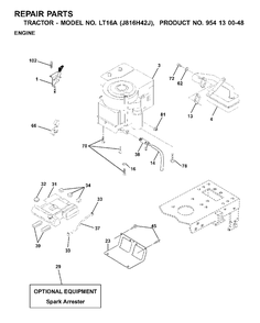 Engine Diagram and Parts List for LT16A (954130048)(2001-02) Jonsered Lawn Tractor