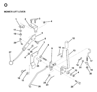 Mower Lift Lever Diagram and Parts List for LR11 1998-01 Jonsered Lawn Tractor