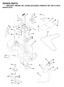 Mower Deck / Cutting Deck Diagram and Parts List for LR13B (954130023)(2000-04) Jonsered Lawn Tractor