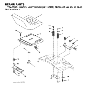 Seat Diagram and Parts List for LT2115CM (954130215)(2004-06) Jonsered Lawn Tractor