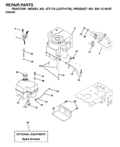 Engine Diagram and Parts List for ICT17A (954130067)(2002-06) Jonsered Lawn Tractor
