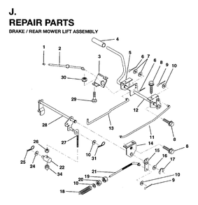 Brake / Rear Mower Lift Diagram and Parts List for LR12 (954003411)(1996-01) Jonsered Lawn Tractor