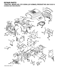 Chassis Enclosures Diagram and Parts List for LT2115CMA (954130216)(2004-06) Jonsered Lawn Tractor