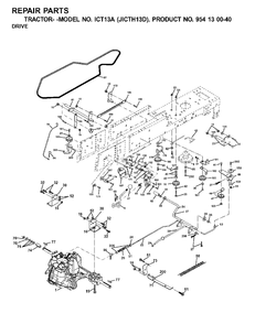 Drive Diagram and Parts List for ICT13A (954130040-D)(2001-02) Jonsered Lawn Tractor