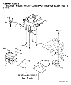 Engine Cutting Equipment Diagram and Parts List for LT2117A (954130212)(2004-01) Jonsered Lawn Tractor