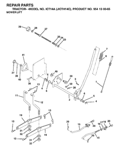 Mower Lift / Deck Lift Diagram and Parts List for ICT14A (954130065)(2002-03) Jonsered Lawn Tractor