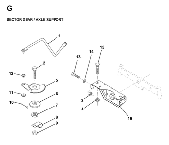 Sector Gear / Axle Support Diagram and Parts List for LR11 1998-01 Jonsered Lawn Tractor