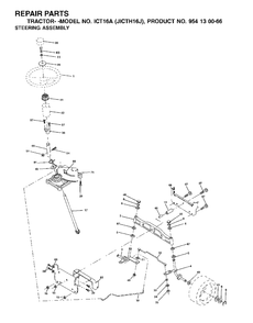 Steering Diagram and Parts List for ICT16A (954130066-J)(2002-06) Jonsered Lawn Tractor
