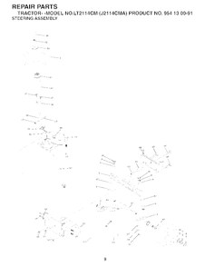Steering Diagram and Parts List for LT2114CM (954130091)(2003-01) Jonsered Lawn Tractor