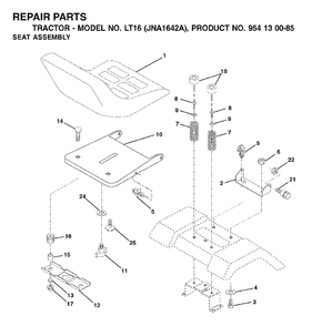 Seat Diagram and Parts List for LT16 (954130085)(2003-01) Jonsered Lawn Tractor