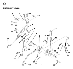Mower Lift Lever Diagram and Parts List for LRH13 1997-04 Jonsered Lawn Tractor