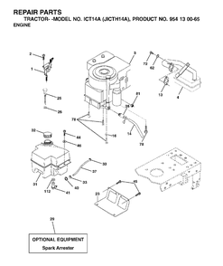 Engine Diagram and Parts List for ICT14A (954130065-A)(2002-02) Jonsered Lawn Tractor