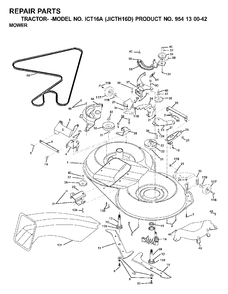 Mower Deck / Cutting Deck Diagram and Parts List for ICT16A (954130042-D)(2000-04) Jonsered Lawn Tractor