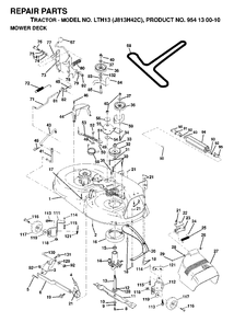 Mower Deck / Cutting Deck Diagram and Parts List for LTH13 (954130010)(1998-12) Jonsered Lawn Tractor