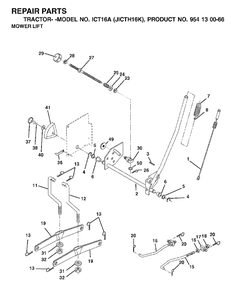 Mower Lift / Deck Lift Diagram and Parts List for ICT16A (954130066-K)(2002-06) Jonsered Lawn Tractor