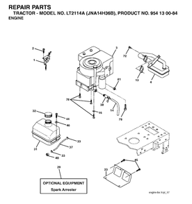 Engine Diagram and Parts List for LT2114A (954130084)(2003-05) Jonsered Lawn Tractor