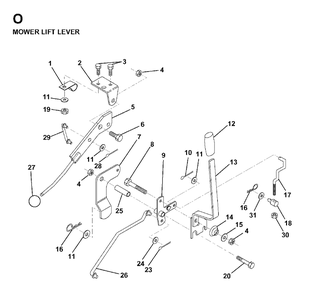 Mower Lift Lever Diagram and Parts List for LR12 1998-04 Jonsered Lawn Tractor