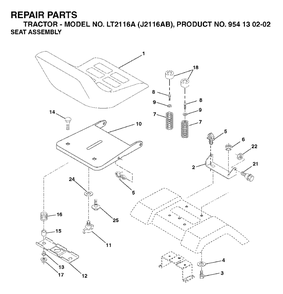 Seat Diagram and Parts List for LT2116A (954130202-B)(2003-01) Jonsered Lawn Tractor