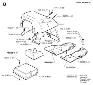Hood Diagram and Parts List for FR13 1998-06 Jonsered Lawn Tractor
