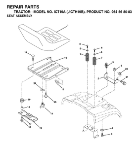 Seat Diagram and Parts List for ICT19A (954568083)(2002-03) Jonsered Lawn Tractor