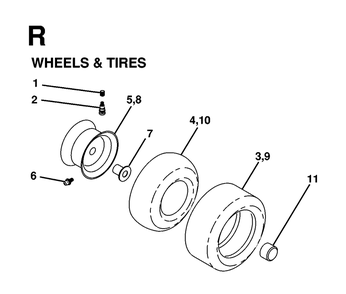 Wheels Tires Diagram and Parts List for LTH16 1998-01 Jonsered Lawn Tractor