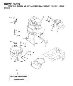 Engine Diagram and Parts List for ICT16A (954130066-J)(2002-06) Jonsered Lawn Tractor