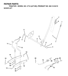 Mower Lift / Deck Lift Diagram and Parts List for LT12 (954130072)(2002-06) Jonsered Lawn Tractor