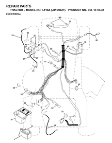 Electrical Diagram and Parts List for LT16A (954130038)(2000-03) Jonsered Lawn Tractor
