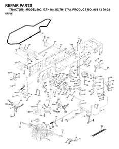 Drive Diagram and Parts List for ICTH16 (954130028)(1999-03) Jonsered Lawn Tractor