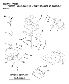 Engine Cutting Equipment Diagram and Parts List for LT15A (954130037-F)(2000-04) Jonsered Lawn Tractor