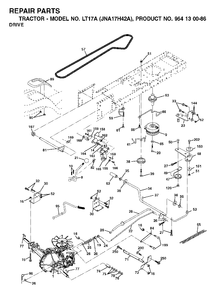 Drive Diagram and Parts List for LT17A (954130086)(2003-01) Jonsered Lawn Tractor