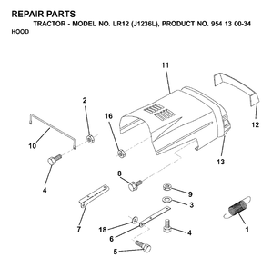 Hood Diagram and Parts List for LR12 (954130034)(2000-03) Jonsered Lawn Tractor