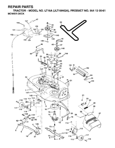Mower Deck / Cutting Deck Diagram and Parts List for LT16A (954130061)(2002-06) Jonsered Lawn Tractor
