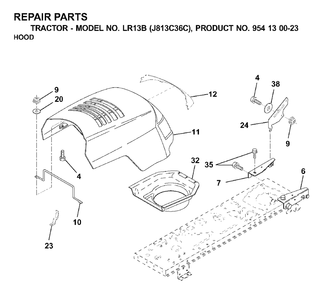 Hood Diagram and Parts List for LR13B (954130023)(2000-03) Jonsered Lawn Tractor