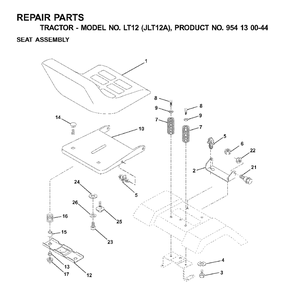 Seat Diagram and Parts List for LT12 (954130044)(2001-01) Jonsered Lawn Tractor